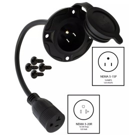 AC WORKS® 1.5ft 15A 125V NEMA 5-15P Flanged Power Input Inlet Cord With Cover by AC WORKS®