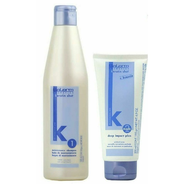 Salerm Keratin Shot Shampoo 500ml & Deep Impact Plus Conditioner Mask 200ml DUO