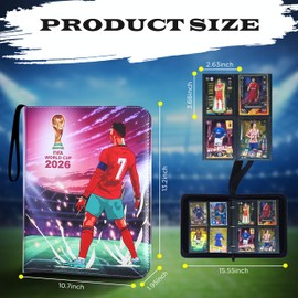 2026 Soccer Card Binder 400 pocket - Sports Trading Collectible Album with Zipper and Wrist Strap, Storage Book for Soccer Fans, Removable Sleeves, Pockets Card Holder for Game and Sports - (4P - Ron)