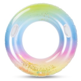 Oziral #100 Swim Ring with Handle, For Adults, Fashionable, O-Shaped, Large, Cute, Gradient, Float, Glitter, Glitter, Unisex, Pool, Beach, Water Play, Summer Vacation, Camping, Outdoors, Rainbow Color
