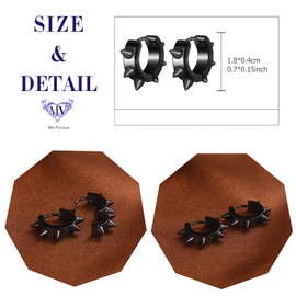 MicVivien Mens Stainless Steel Spike Huggie Hinged Hoop Earrings Piercing Circle Punk Rock Earrings for Men Women