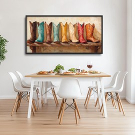 Olivine Cowboy Boot Large Wall Art, Vintage Western Pictures Wall Decor, Cowgril Painting, Rustic Canvas Prints, Framed Artwork for Dining Room Living Room Bedroom Bathroom Office Home Decor 60"x30"