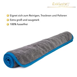 Exklusiv Chemie® Trockentuch Extra Groß - 90 x 60 cm - 470 GSM + Handpolierschwamm | Saugstark, Fusselfrei & Lackschonend | Mikrofasertuch Auto Groß | Extra Weiche Autopflegetücher | Q3
