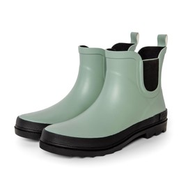 ShedRain Chelsea Rain Boot, Waterproof Ankle Rainboots for Women, Slip-Resistant Rubber Sole, Sage/Black