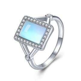 SCZKLAQ Moonstone Ring for Women 925 Sterling Silver Moonstone Rings Square Moonstone Jewelry for Women