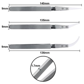 Kigauru 3Pcs Precision Ceramic Reverse Tweezers High Stiffness Stainless Steel Straight Curved Tip Tweezers Heat Resistant Anti-Static Anti-Magnetic Cross Lock Soldering Tool Kits