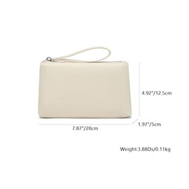 Bolsa de nailon para maquillaje, bolsa impermeable con bolsillo con cierre para tarjetas de crédito, Blanco cremoso y nailon, Simple