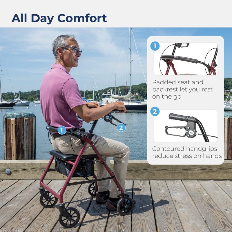 Drive Medical Aluminum Rollator Walker Fold Up and Removable Back