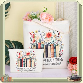 Book Lover Gifts for Women Christmas, Thanksgiving, Birthday Gifts for Book Lovers Women Cute Canvas Tote Bag Makeup Bag - Reading Accessories, Librarian, Bookish, Readers