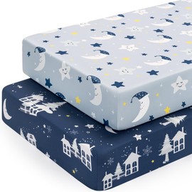 Yukkidds Baby Fitted Sheets 60 x 120 cm Elasticity Breathable Microfibre Mattress Cover for Baby Beds, Side Cot, Pack of 2, Dark Blue