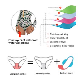 Beautikini Period Swimwear for Teens Long Sleeve One Piece Period Swimsuit UPF50+ Rash Guard Bathing Suit for Girls,Women(Floral Medium)