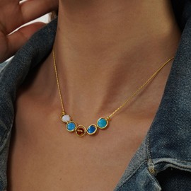 Nymerianoble Gold Gemini Necklace Zodiac Sign Necklaces for Women Daughter Gifts from Mom Crystals and Healing Stones Necklace Beaded Choker Necklace Aquamarine Citrine Necklace for Women Girls