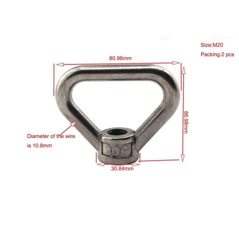 2pcs M20 304 Stainless Steel Triangular Eye Nuts High Strength