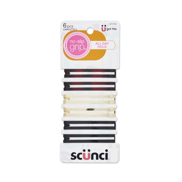 Scunci No-Slip Grip Open Center Stay Tight Barrettes, Assorted Colors, 6-Count (packaging may vary)