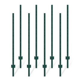 FOREHOGAR Metal Fence Post 58.5 inch Green, Pack of 8, T Post for Wire Fence, No Dig Steel U Post Fencing for Lawn Garden Wire Mesh Fence Poles Sign Outdoor Light Duty
