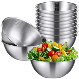 Honeydak 12 Pcs 304 Stainless Steel Mixing Bowls with Graduations, 31 oz Salad Bowls Metal Serving Reusable Baking Food Storage Containers for Baking, Cooking, Making Salads, Soups, Ice Cream, Noodles