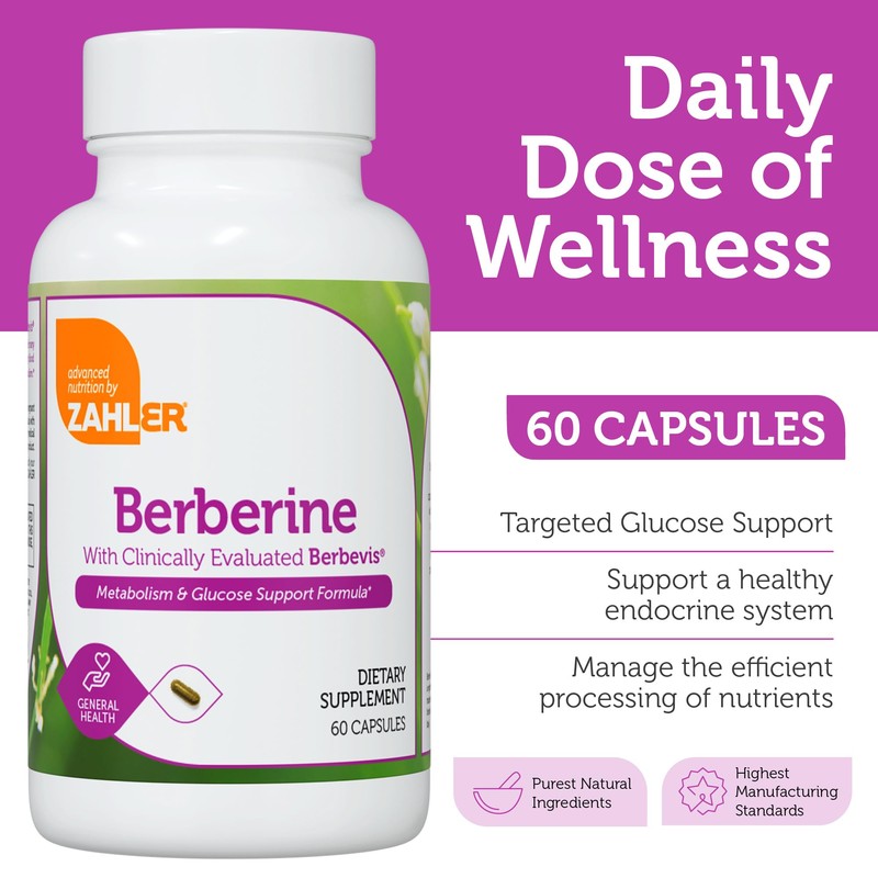 Zahler Berberine with Clinically Evaluated Berbevis, Metabolism and Glucos Support