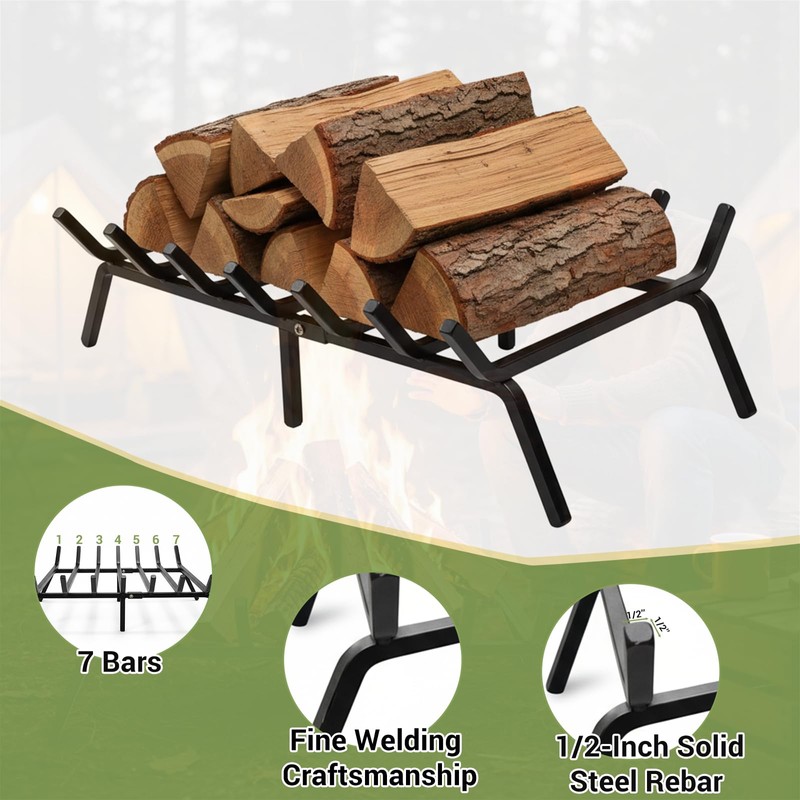 24 Inch Fireplace Grate, 1/2" Solid Steel Fireplace Log Holder,