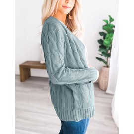 MEROKEETY Women's 2024 Fall Long Sleeve Cable Knit Sweater Open Front Cardigan Button Loose Outerwear Sage