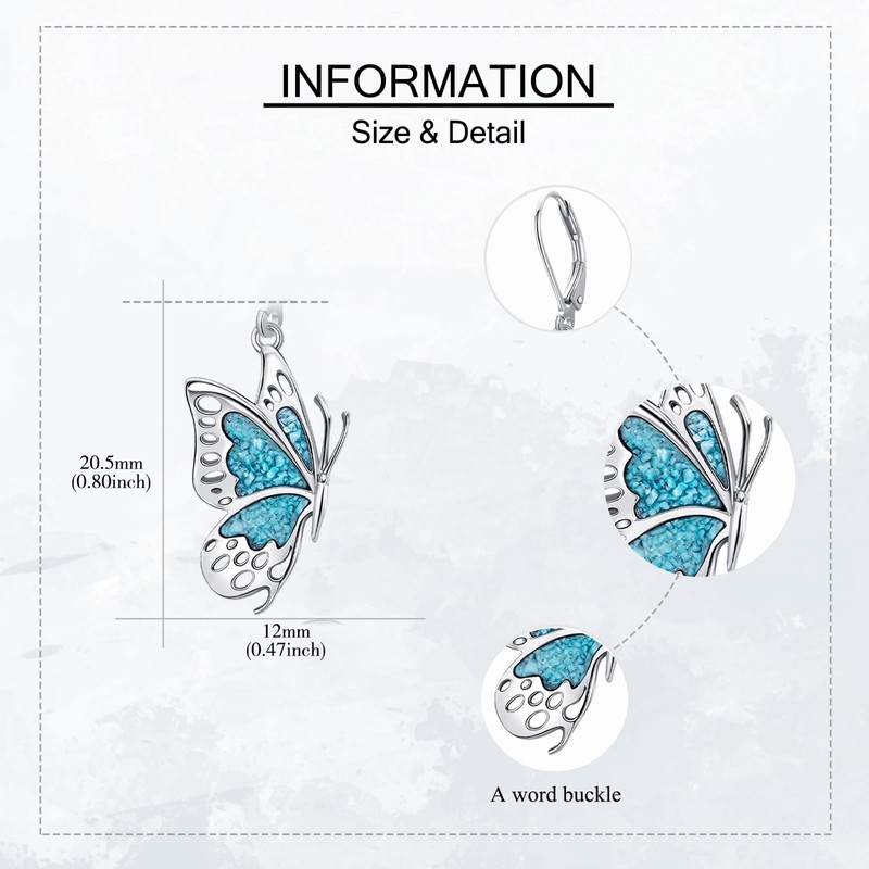 MONGAS Butterfly Earrings Sterling Silver Created Turquoise Drop Dangle Earrings