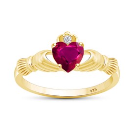 Jewel Zone US Heart Cut Simulated Ruby & Cubic Zirconia Claddagh Ring In 14k Yellow Gold Over Sterling Silver Jewelry Gift For Her Ring Size-10