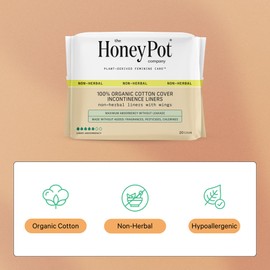 The Honey Pot Company - Incontinence Pads for Women - Non-Herbal Panty Liners - Bladder Leak Control - Organic Cotton Cover & Ultra-Absorbent Pulp Core - Feminine Care - 20 ct