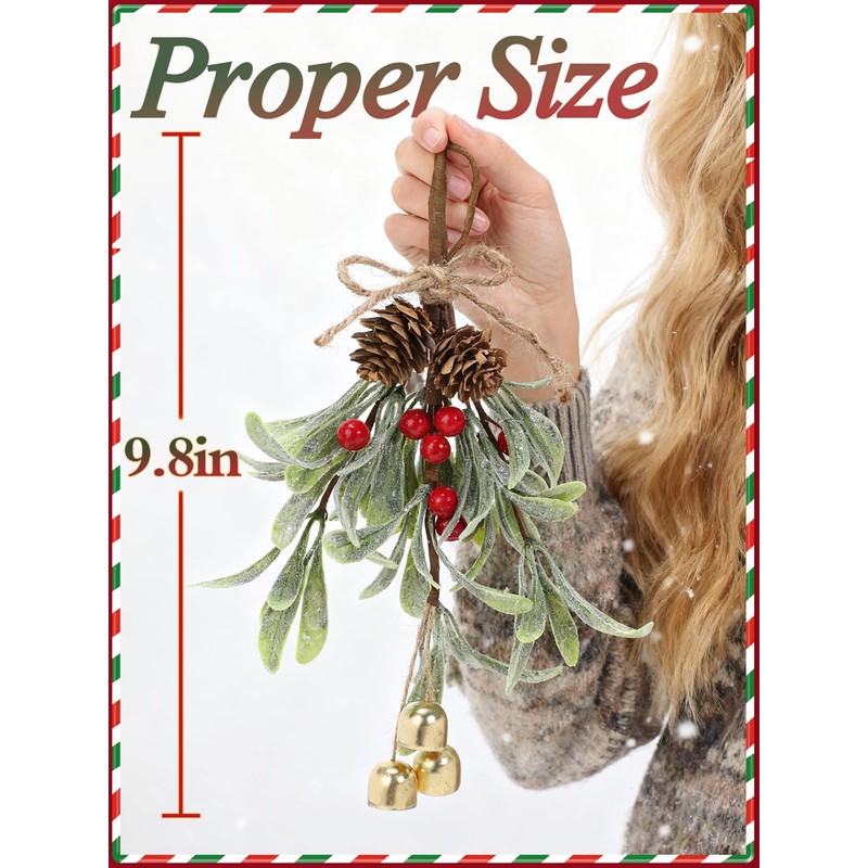 Artificial Mistletoe Christmas Decor - Christmas Ornaments with Bells Red