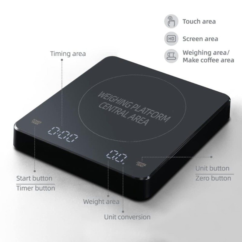 3KG/0.01G New LED Invisible Screen Charging Coffee Scale, Multi-Function Electronic