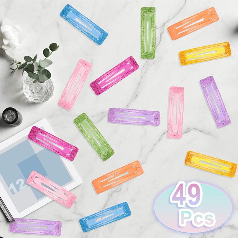 49 Pcs Metal Sparkly Rectangular Hair clip Snap Hair Clips