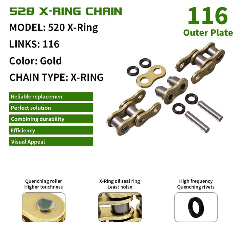 Gold 520 X-Ring Chain 116 Links - UniversalEnhanced Durability &