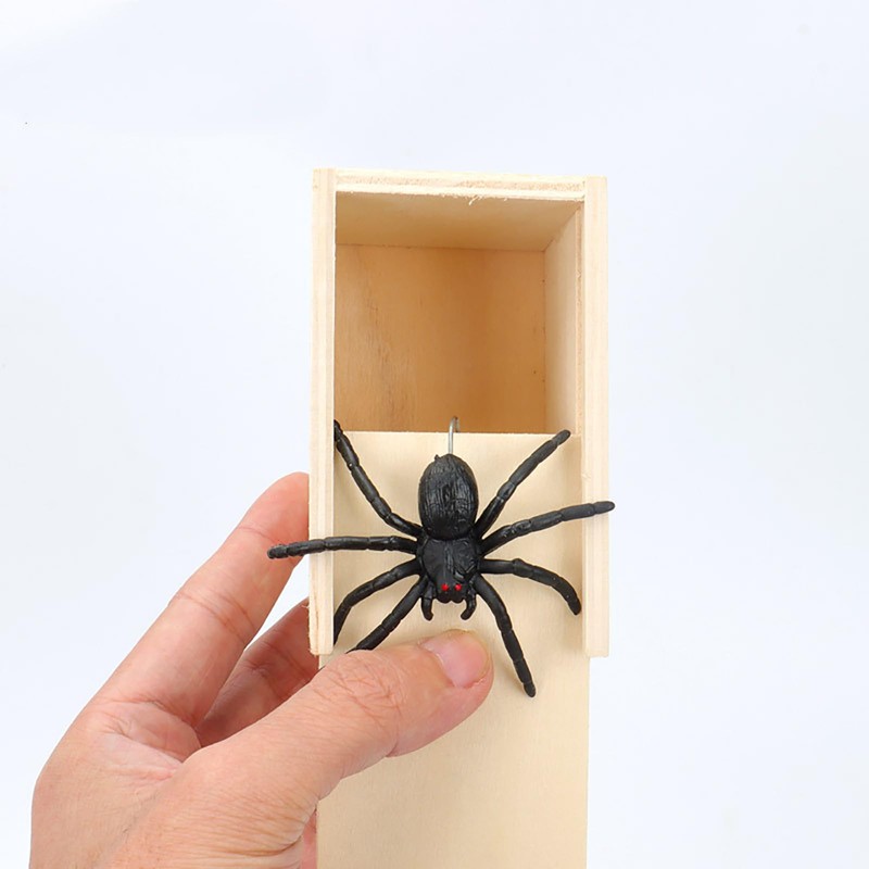 Rubber Spider Trick Box, Handmade Wooden Trick Surprise Box Spider