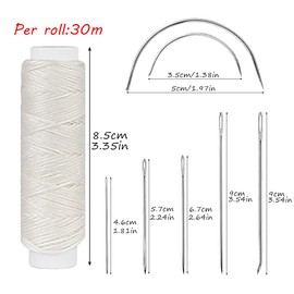 Ftyiwu Waxed Thread, Upholstery Needle and Thread 32 Yards with 7PCS Hand Sewing Needles for Home Upholstery Carpet Canvas Repair Leather Sewing (White)