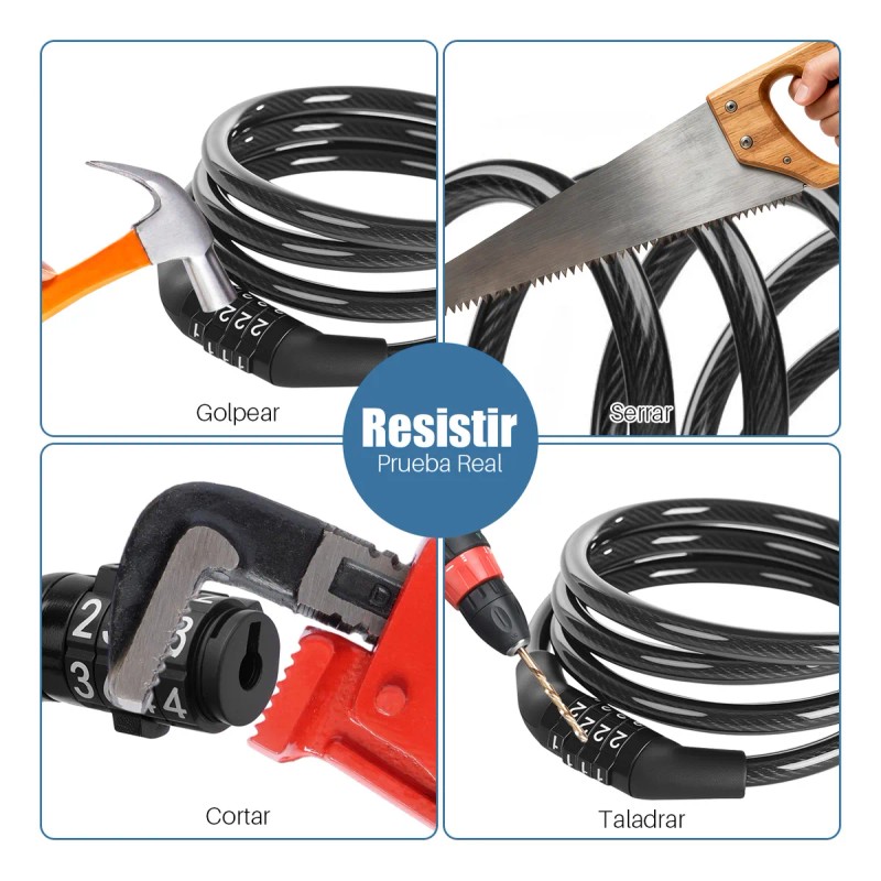 2pcs 1m Candado Cadena Contraseña Seguro Para Moto Bicicleta