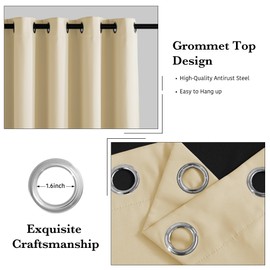 RYB HOME 100% Blackout Beige Curtains for Living Room, Heat Blocking Energy Efficient Boho Farmhouse Window Drapes for Bedroom Nursery, 52 inches Wide by 84 inches Long