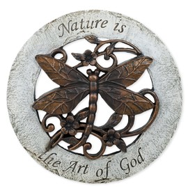Nature is The Art of God Dragonfly 12 inch Round Dolomite Resin Stepping Stone