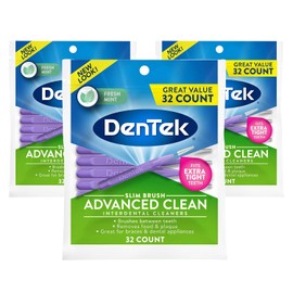 DenTek Slim Brush Interdental Cleaners | Brushes Between Teeth | Extra Tight Teeth | Mint Flavor | 32 Count | Pack of 3