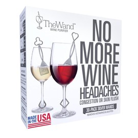 PureWine The Wand Wine Purifier - Red & White Wine Filters for Histamines & Sulfites, Sulfite Remover Sticks, Helps Allergies & Headaches, Gift Accessories for Women & Men - 30 Wands, Silver