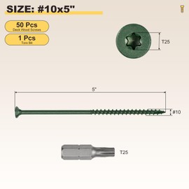 METALLIXITY Deck Screws (#10x5) 50Pcs, Carbon Steel Wood Screw Decking Screws with T25 Torx Drive Head - for Wood Fence, Table, Chairs, Green