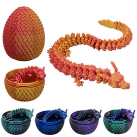 3D Printed Dragon Egg with Fire Dragon, Made in Germany, Fully Movable Dragon with Flexible Joints, Ideal as Decoration (Red/Gold)