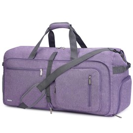 WANDF Travel Duffle Bag 65L Shoes Compartment Foldable Overnight Weekender Bag Carry On Bag for Men Women (Purple)