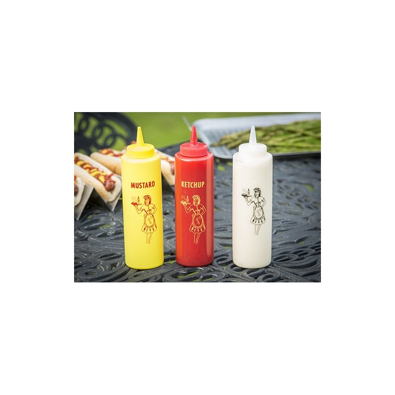 Tablecraft Nostalgia Squeeze Bottle Dispenser, Clear/Red/Yellow, 17 x 6 x