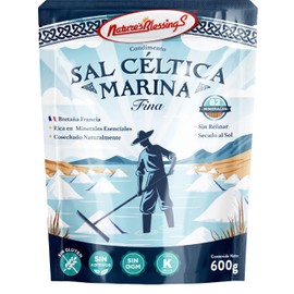 Sal Céltica Marina 600g Fina de Bretaña, Francia | Nature's Blessings | 82 Minerales Esenciales, Sin Refinar, Secada al Sol