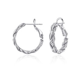 Twisted Silver Hoop Earrings for Women, Silver Plated, Lightweight & Hypoallergenic, Vintage Round Hoop Jewelry for Sensitive Ears