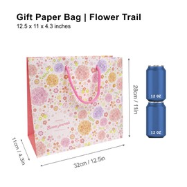 Pomei 20 PCS Gift Paper Bags-Flower Trail, Printed White Kraft paper with Pink Handles, 12.5"x11"x4.3", Paper Bags for Gifting, Retail, and Shopping.