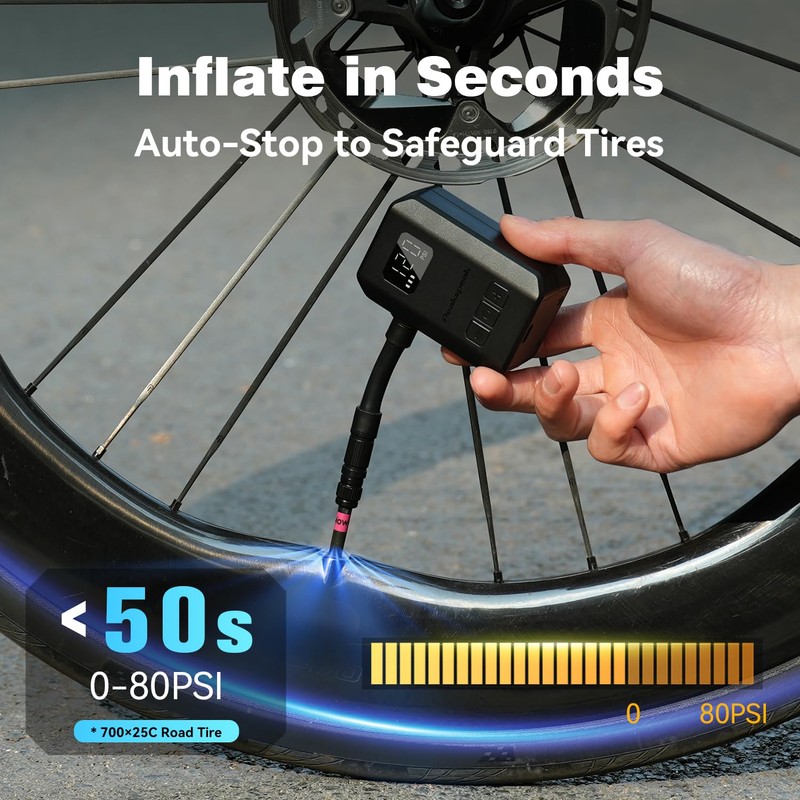 Peakspeak Mini Electric Bike Pump AS260PRO, 120PSI Portable Bicycle Pump