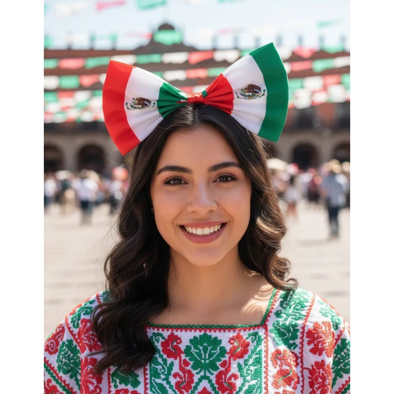 Set De 10 Diademas Con Moño De Bandera De México