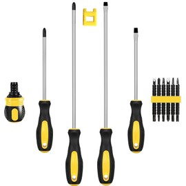 Luniquz 12pcs Magnetic Screwdriver Set, Long Phillips Slotted, Heavy Duty Ratchet Screwdriver, Multi-Head, Rubber Handle, Magnetizer/Demagnetizer, Chrome Vanadium Steel