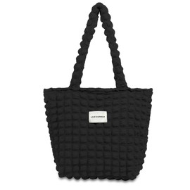 YIBONIKA Tote Bag, Quilted Bag, Popcorn Bag, Women's, Vertical, Fluffy, Bag, Shoulder, Handbag, A4, Zipper, Uneven, Students, Girls, Large Capacity, Fashionable, Bag, Cute, Lightweight, Work, School, Korean Black