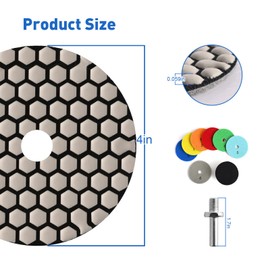 iMetrx 8Pack Dry Diamond Polishing Pads 4 inch (7pcs, Grits 50#-2000#) and Backer Pad (1Set) Concrete Diamond Sanding Discs Marble Granite Stone polishing kit