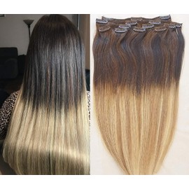 Hair Faux You 18inches 80 grams 100% Ombre BALAYAGE Clip in Human Hair Extensions 7Pcs,14 clips Color # T2-18/613